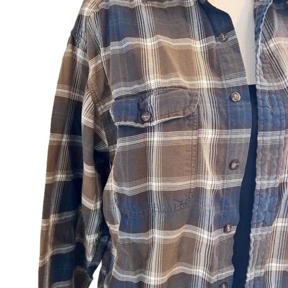 Gap Lightweight Brown & Navy Plaid Button Down Long Sleeve Shirt Size Medium - Picture 2 of 14